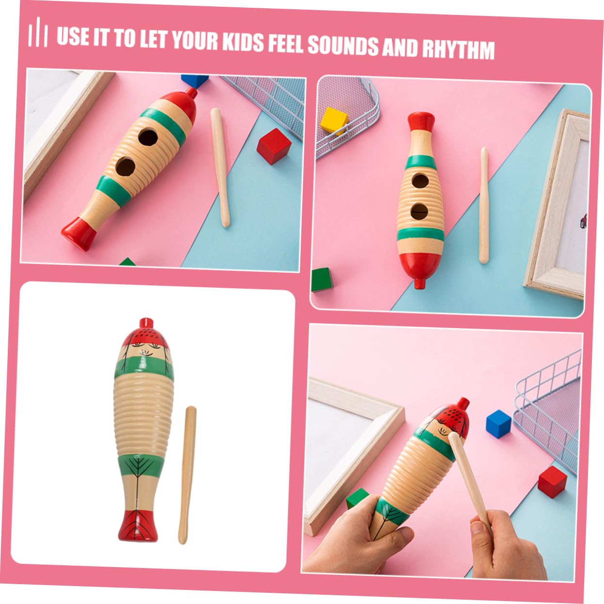 Giocattolo Musicale in Legno Percussioni 4 Pezzi per Ragazzo Ragazza | Strumento Ritmico Facile da Usare, Design Compatto da Riporre, Set Abs con Bacchetta