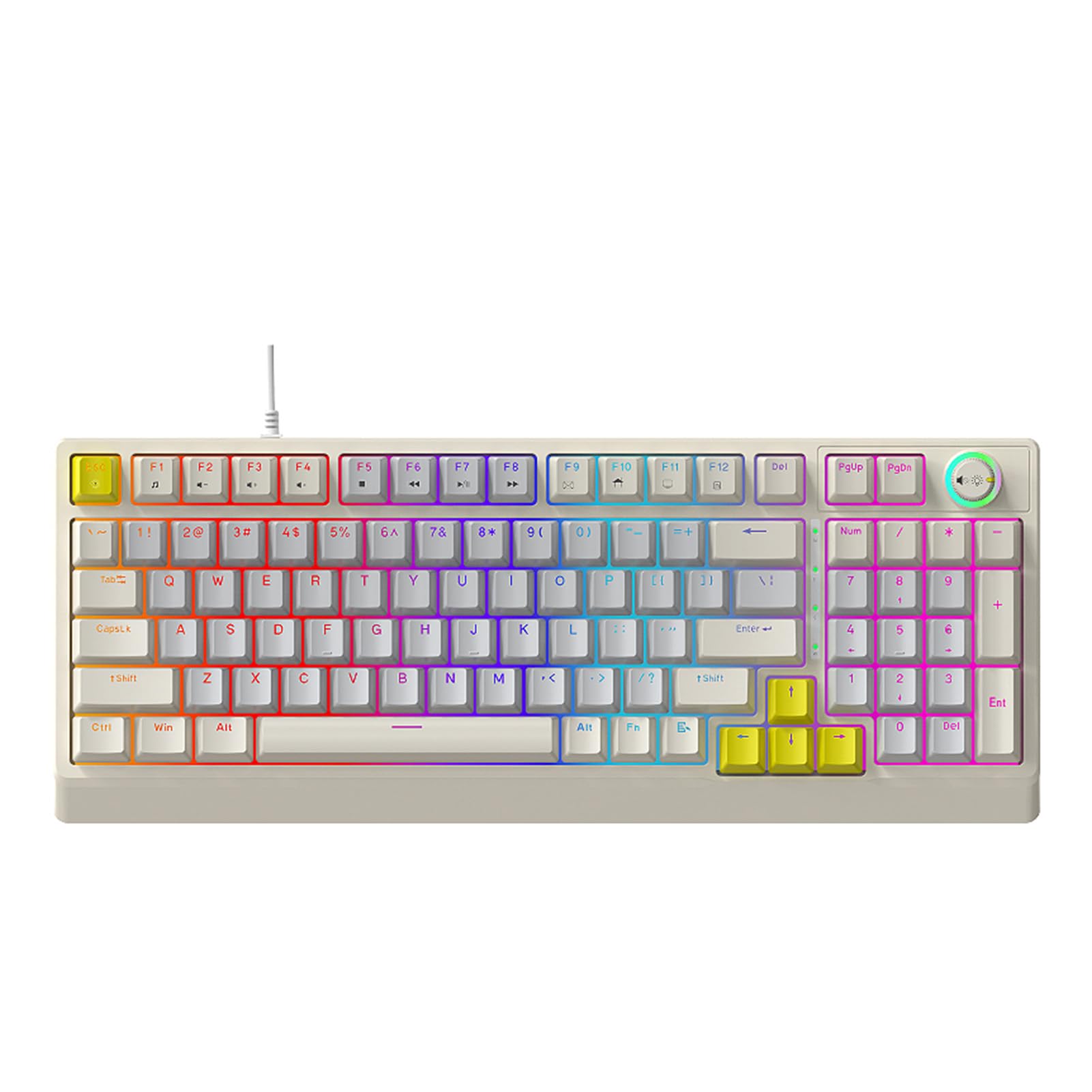 Klawiatura Mechaniczna, 98 Klawiszy Podświetlana Klawiatura do Gier RGB z Pokrętłem, Niebieski Przełącznik z możliwością Wymiany Podczas Pracy, Sterowanie Multimediami, Funkcja Anti