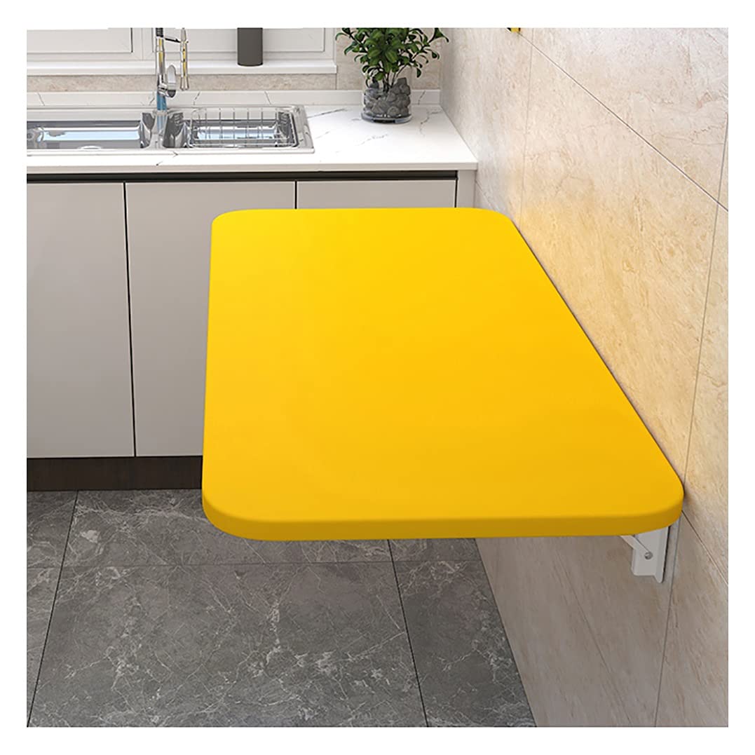 Bureau mural pliable flottant jaune avec support en métal pour maison