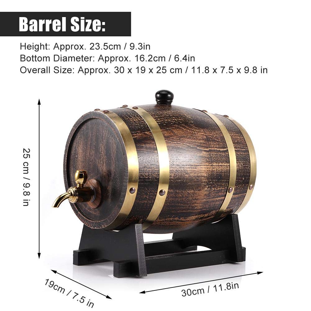 Oumefar Barril de Vino de Madera de Roble 3L Decoración de Grano de Madera Retro Cubo de Vino de Madera de Roble Contenedor Vino Brandy Whisky Bourbon Tequila Barril de Roble con Grifo