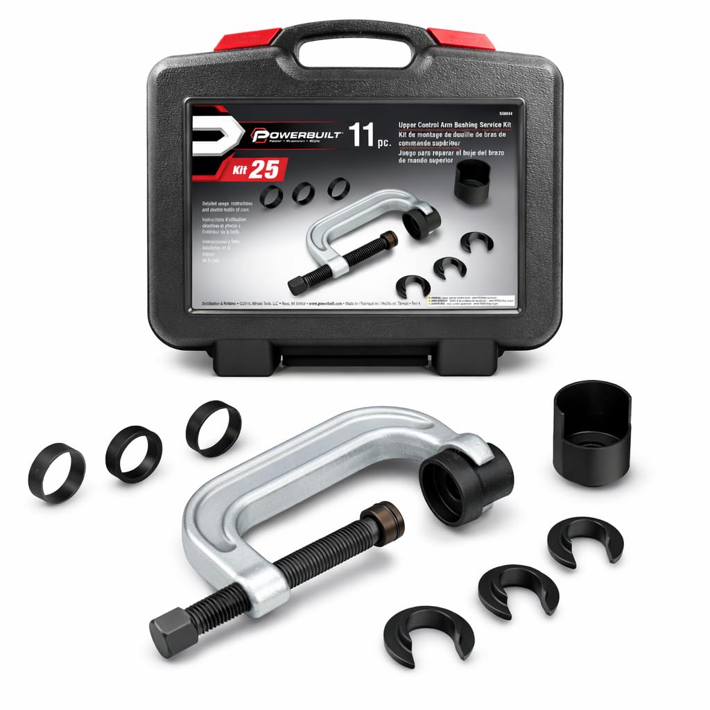 Powerbuilt Upper Control Arm Bushing Service Tool Set for Ford, GM and Chrysler, Remove and Install Car Bushings, 648604