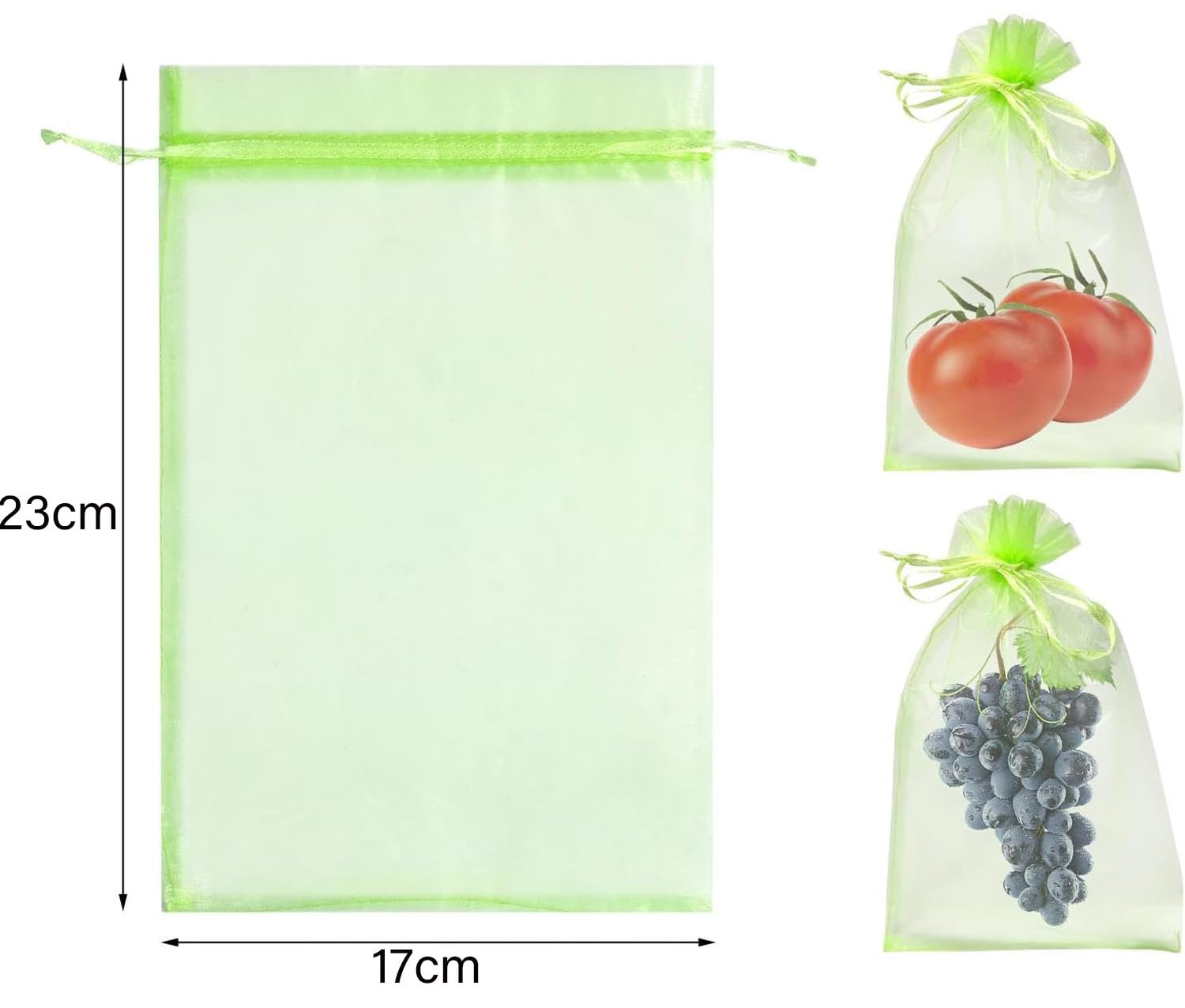 100 Bolsas Protectoras Para Uvas - Tamaño 15x10 Cm - Organza Con Cordón - Previenen Pájaros E Insectos