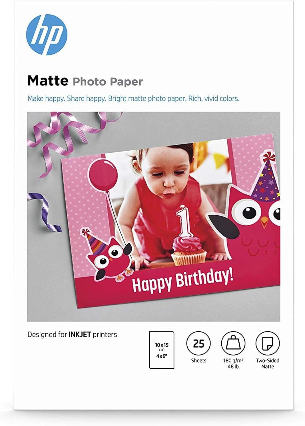 HP Matte Photo 7HF70A, Carta fotografica opaca, grammatura 250 g/​m², formato 10 x 15, Confezione da 25 fogli