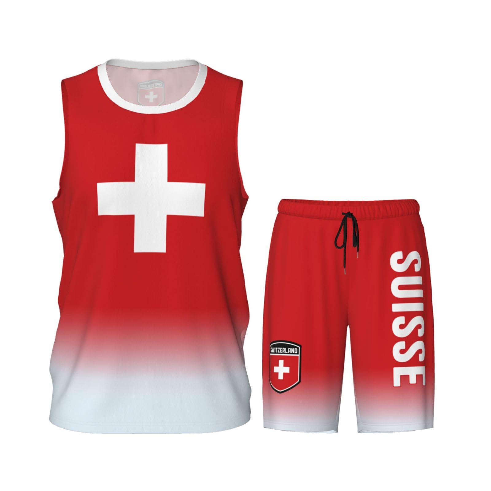 DABOYOZHZH Switzerland Swiss Flag Basketball Uniform Suit for Men Team Training Athletic Gradient Jersey