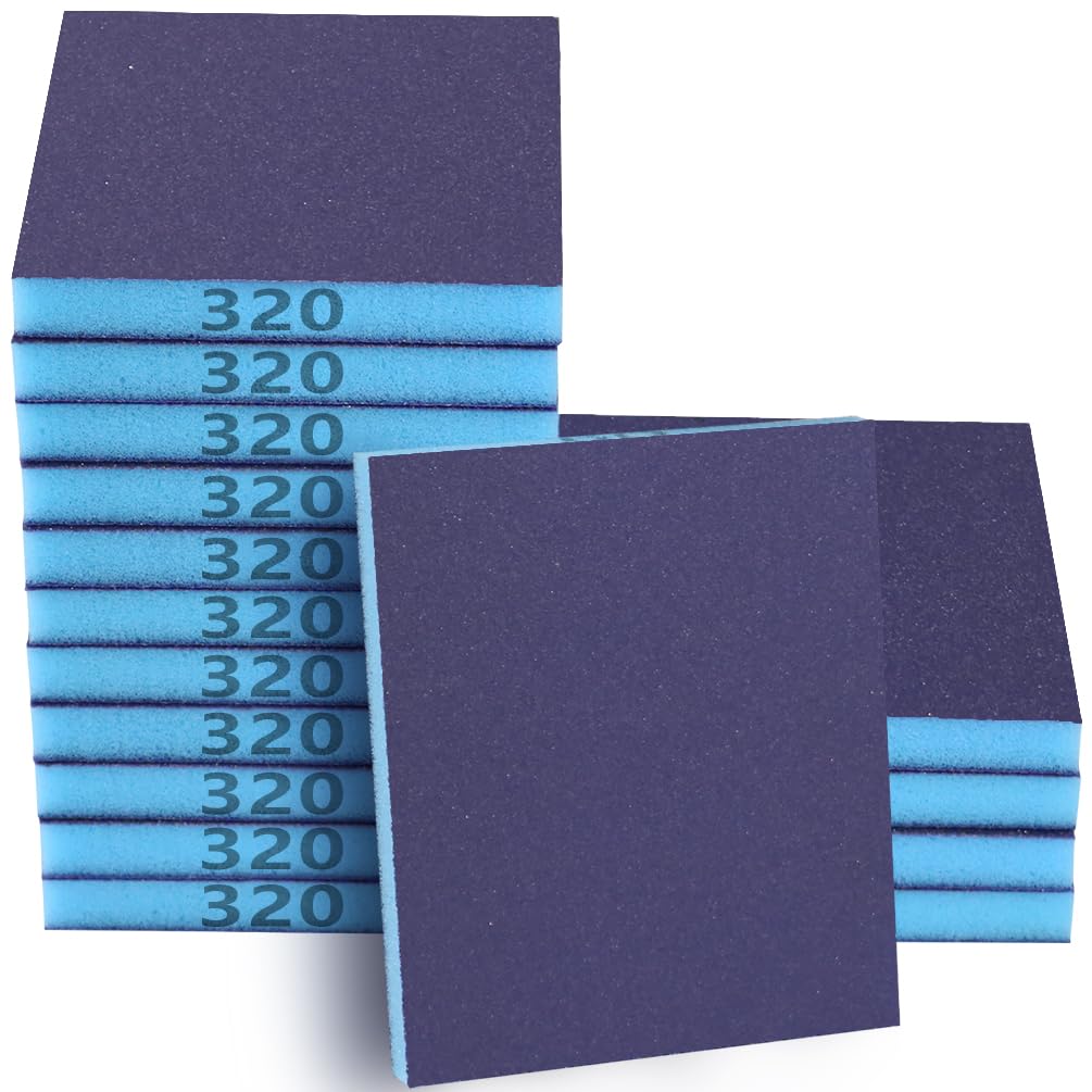 16 Pack 320 Grits Sanding Sponge Fine Sanding Block, Washable and Reusable Wet Dry Sandpaper Block Sandpaper Sponge for Wood Metal FurniturePaint and Drywall