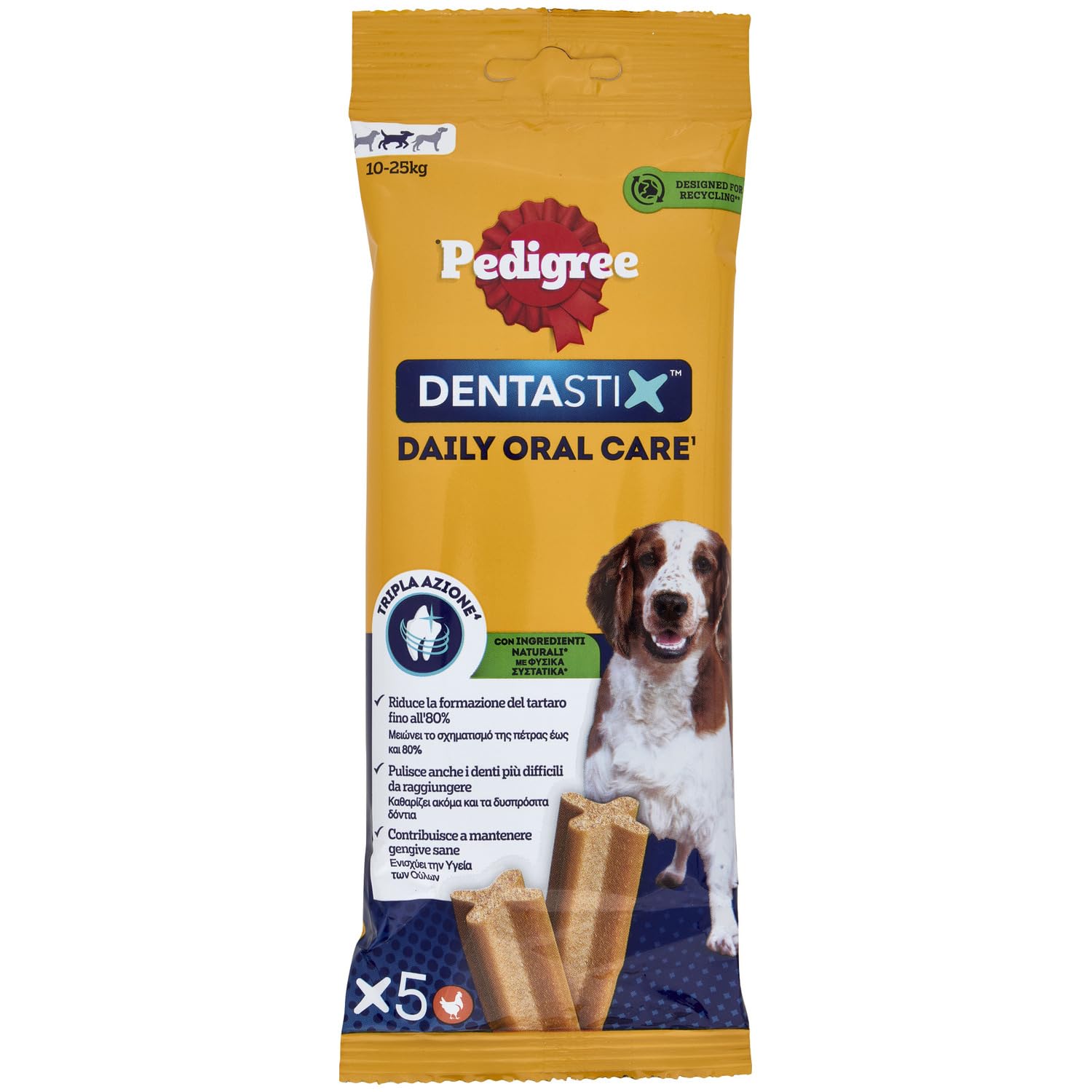 Pedigree Dentastix Snack pour l'hygiène buccale, Chien Moyen 10-25 kg, 5 bâtons - 128 GR