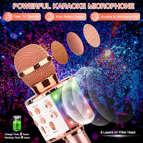Image of ShinePick Wireless 4 in 1 Bluetooth Karaoke Microphone, Handheld Portable Speaker Machine, Home KTV Player with Record Function, Compatible with Android & iOS Devices(Pink)
