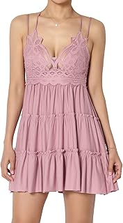 TheMogan S~3X Crochet Lace Cross Strap Smocked Back Ruffle Tiered Cami Tunic Top