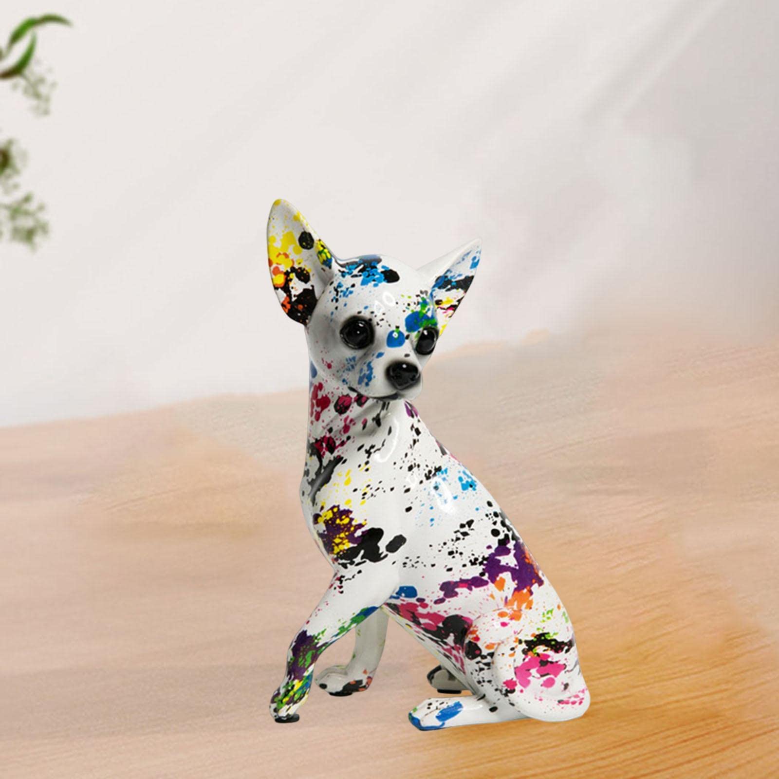 Scultura Chihuahua Da Giardino In Resina | Seduto 8x4 Cm | Resistente Al Gelo | Nero - 2