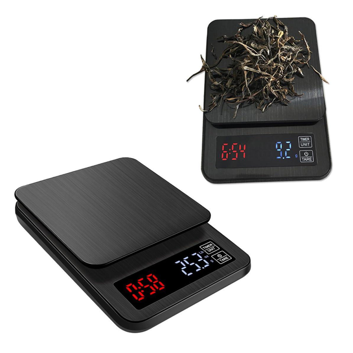 Hohopeti Báscula Electrónica Multifuncional y Alta Precisión para Café y Cocina con Temporizador, Capacidad 5kg, Pantalla LED Grande para Hornear y Pesar Alimentos