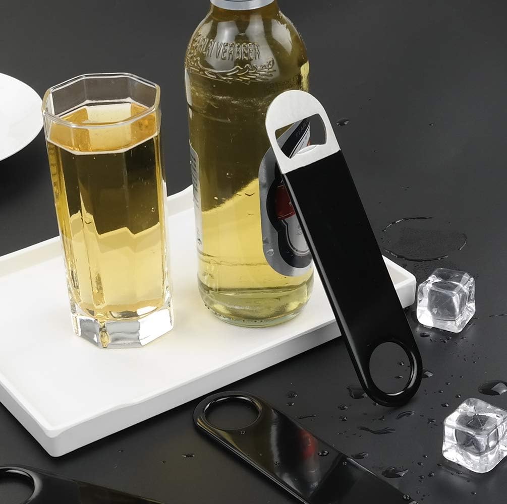 Hottest Sales Saedy Black Rubber Flat Bottle Opener, Bar Flade, Bar Keys Heavy Duty Stainless Steel, 7 Inch, 3 Pcs