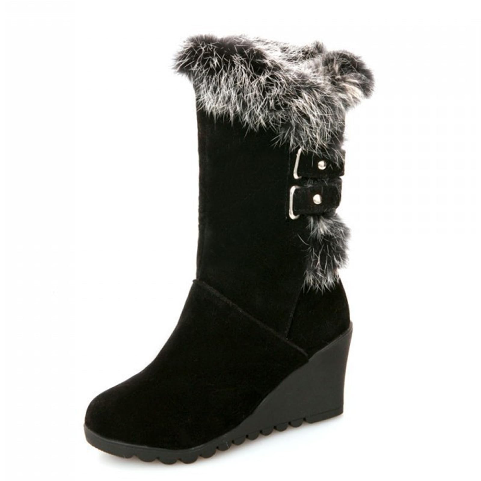 GUNIYIFS Womens Winter Snow Boots Wedge Fur Lined Warm Boots Mid-Calf boots Boots Comfortable Slip On Suede Outdoor