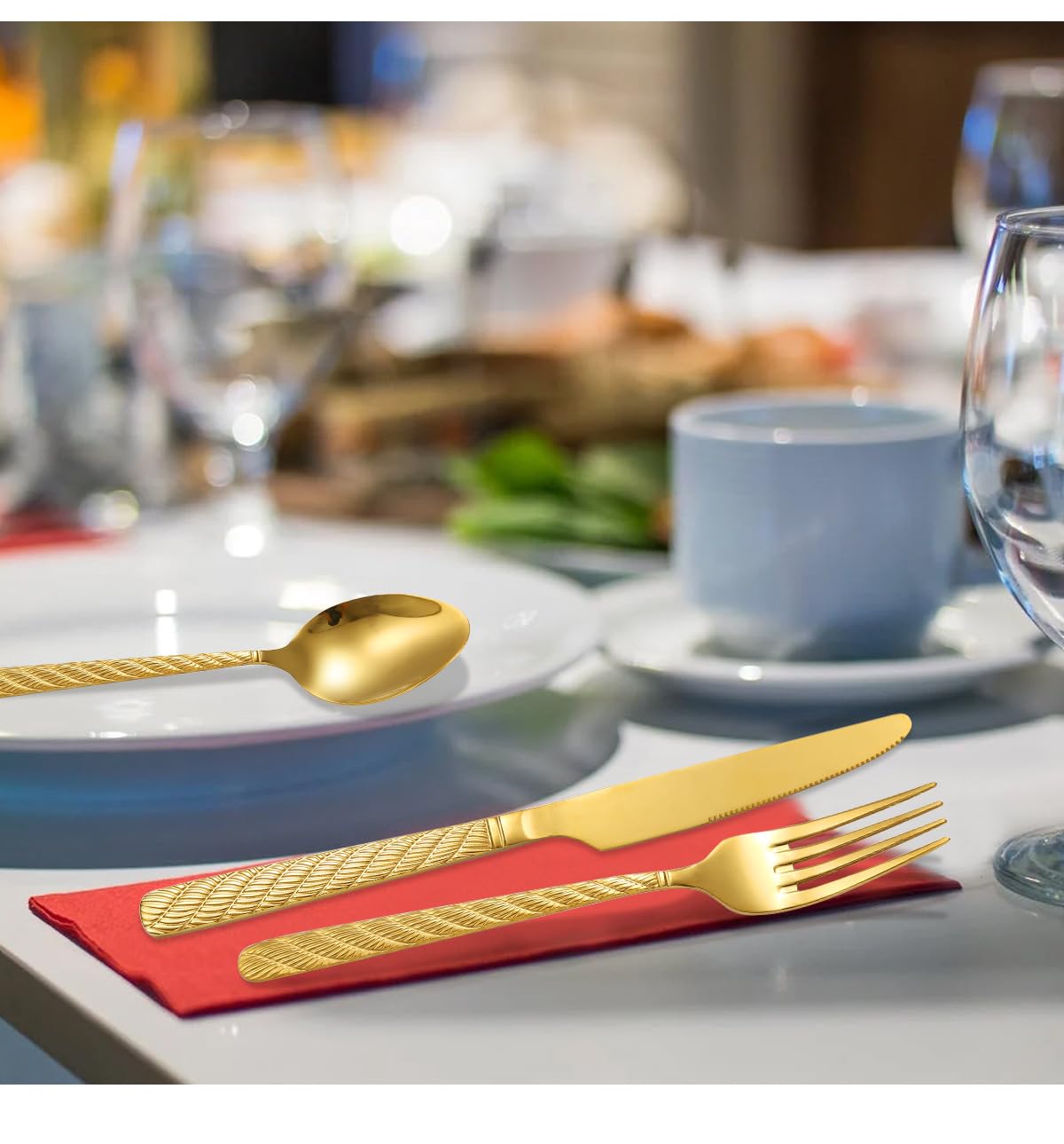 Ce Service de Couverts, composé de 5/20/30/40/50/60 pièces en Acier Inoxydable avec Manches torsadés, Comprend Un Couteau à Steak, Une Fourchette et Une cuillère. Idéal pour Les hôtels et re