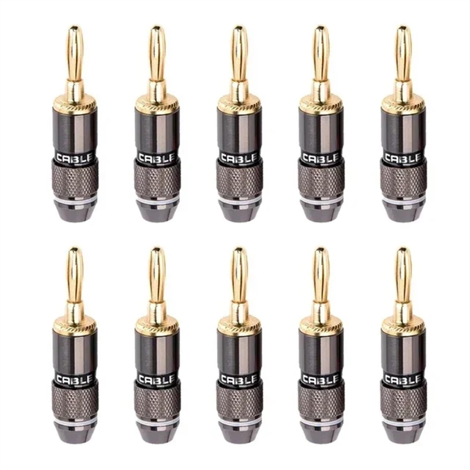 10 sztuk pozłacanych 24 K wtyków bananowych 4 mm z nakrętką do gniazda audio, wtyczka głośnikowa Gun Metal (10 czarny)