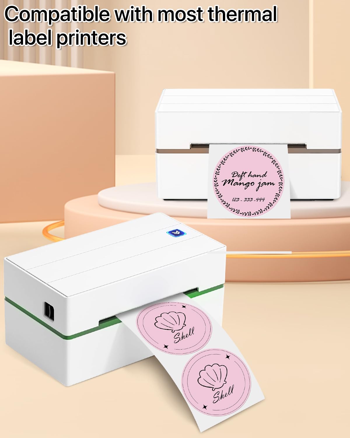 iEager Etiquetas adhesivas térmicas circulares de 3 pulgadas, etiquetas térmicas directas redondas autoadhesivas, rollo de calcomanías térmicas multiusos, 500 etiquetas, rosa