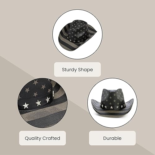 Miniatura 4 de Sombrero de vaquero de paja de Estados Unidos para hombres y mujeres, aspecto vintage, sombrero de vaquera para fiesta de disfraces (tamaño adulto)