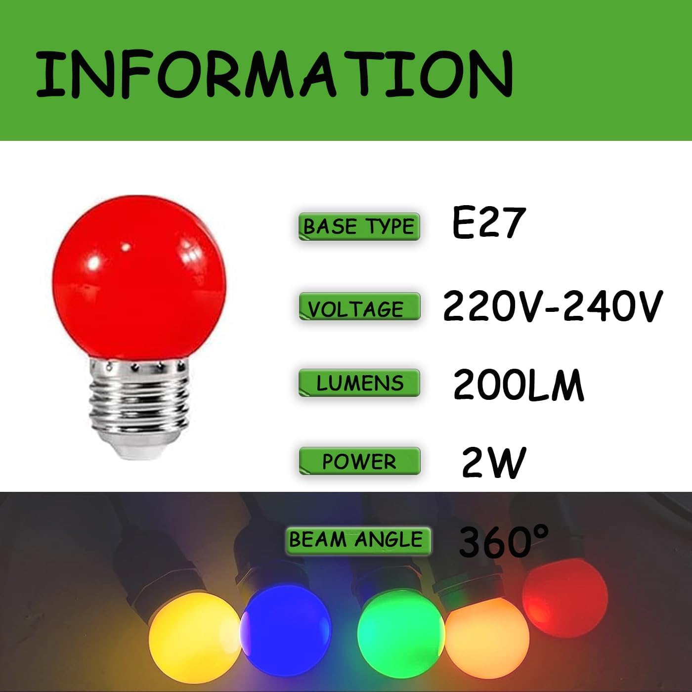 ZFQ 10 Pack Colored Bulbs 2W E27 G45 Lighting Bulbs,LED Coloured Golf Ball Mini Bulb Lamp,Mixed Colours Red Yellow Green Blue Orange Pink Cool White Warm White Purple Violet - Image 2