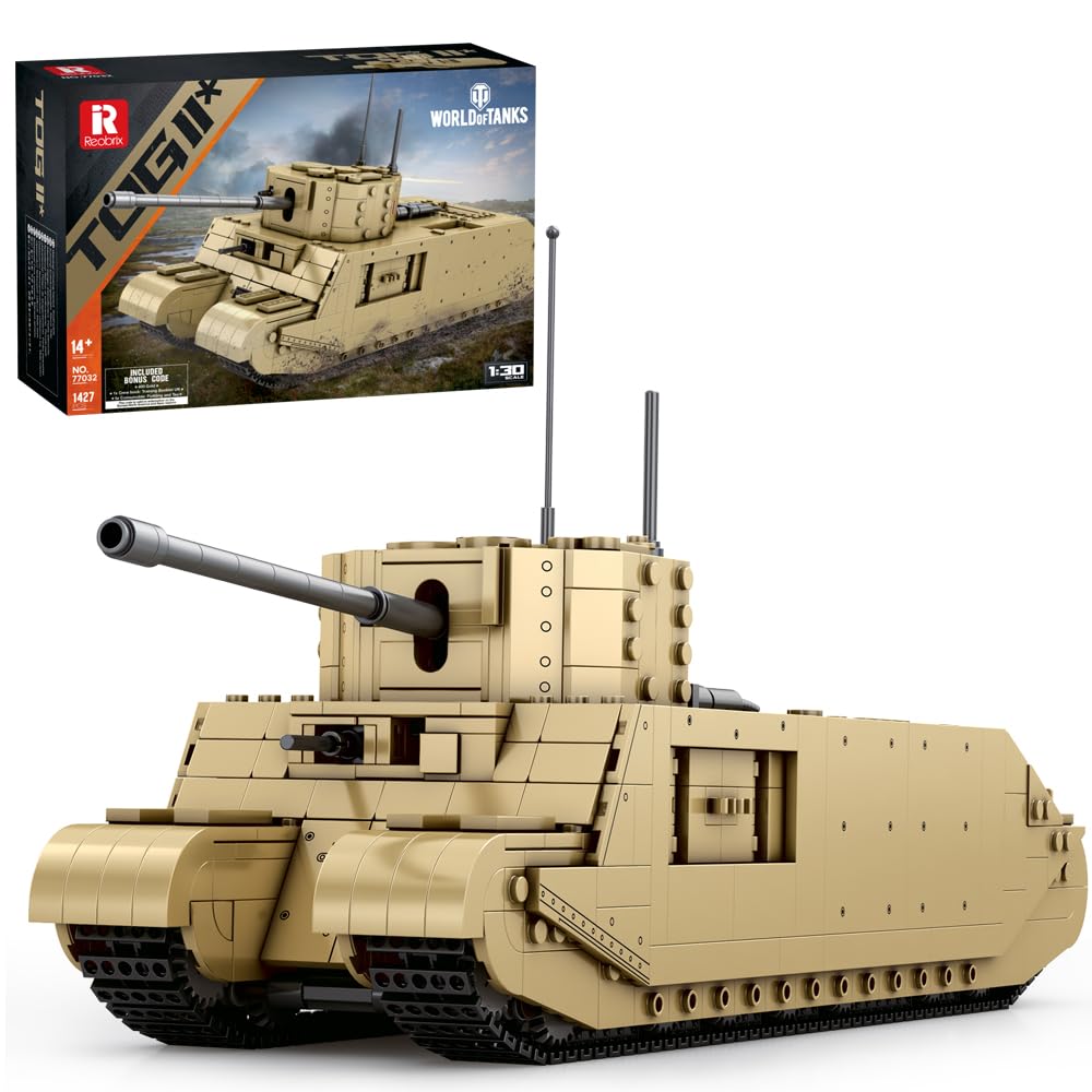 77032 TOG II Heavy Tank Building Blocks Set, WWII Military British Main Battle Tank Building Kit, 1427 PCS Large MOC Tank Model Toy Kits for Adults(World of Tanks License)