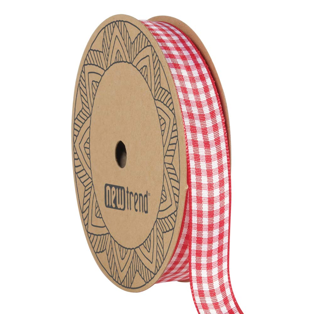 NewTrend Gingham Ribbon 25 Yard Each Roll 100% Polyester Woven Edge (5/8-Inch, Red)