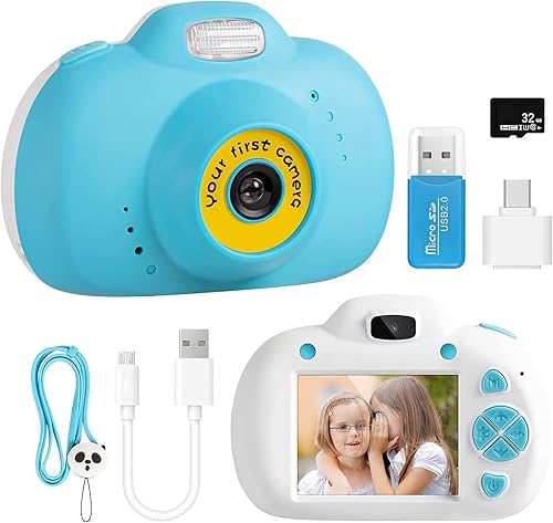 Cámara para niños de 24 pulgadas cámara digital de video de 20 MP para niñas cámara de juguete recargable con tarjeta SD de 32 G para niños regalos