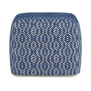 SIMPLIHOME Graham Square Pouf, Footstool, Upholstered in Patterned Blue, Natural Hand Woven Cotton, for the Living Room, Bedroom and Kids Room, Transitional, Boho SIMPLIHOME Graham Square Pouf Footstool Upholstered in Patterned Blue Natural Hand Woven Cotton for the Living Room Bedroom and Kids Room Transitional Boho