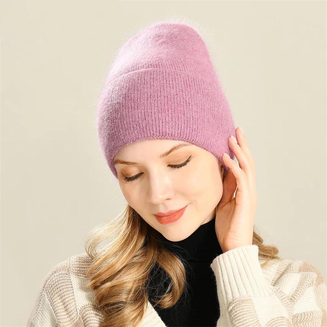 Czapka beanie z mieszanki wełny dla kobiet, zimowa, ciepła czapka z długimi włosami, na jesień, solidny kapelusz