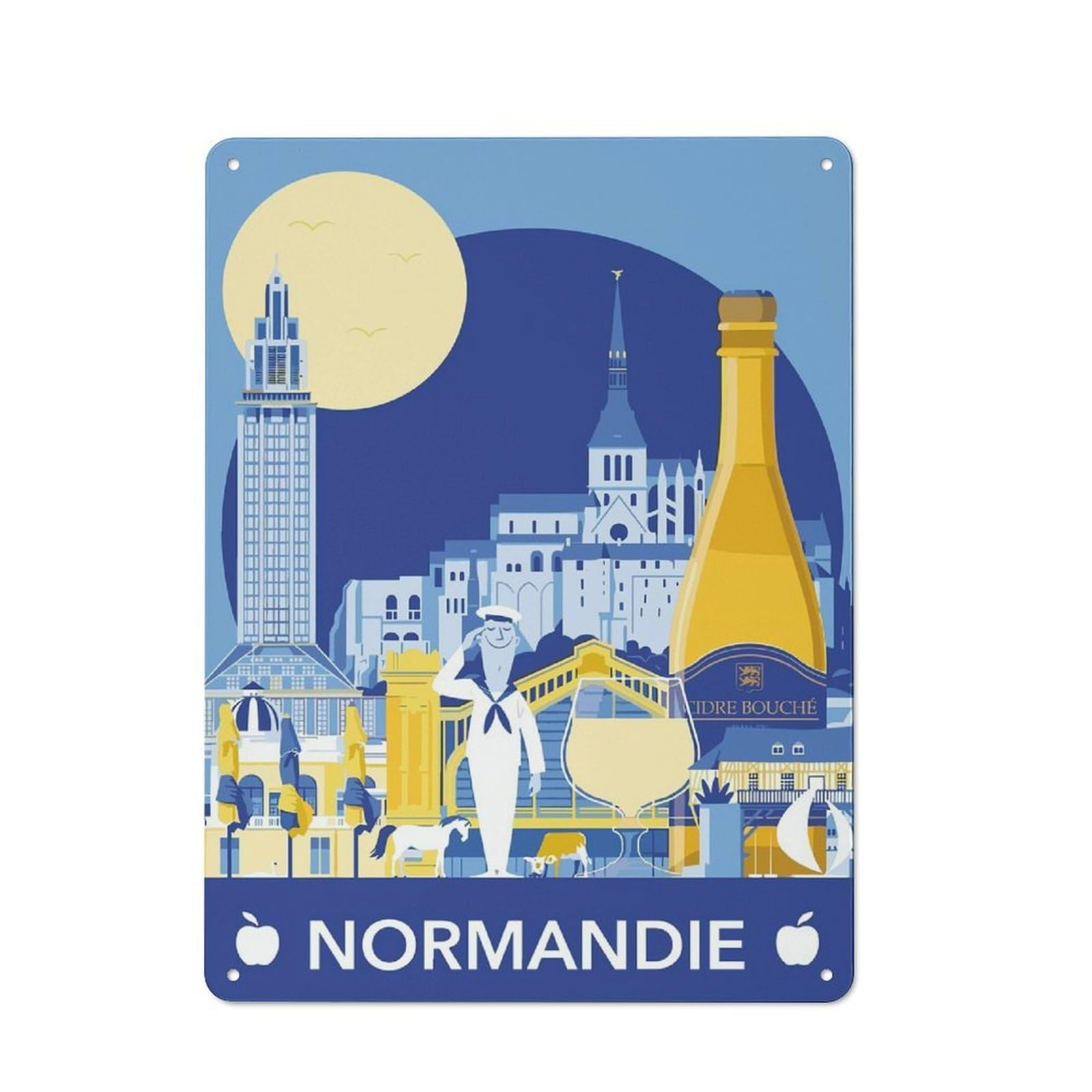 Normandie Travel Tin Sign 40x30cm, Creative Studio Wall Plaque for Hobby Room, Office, Lounge Or Living Room
