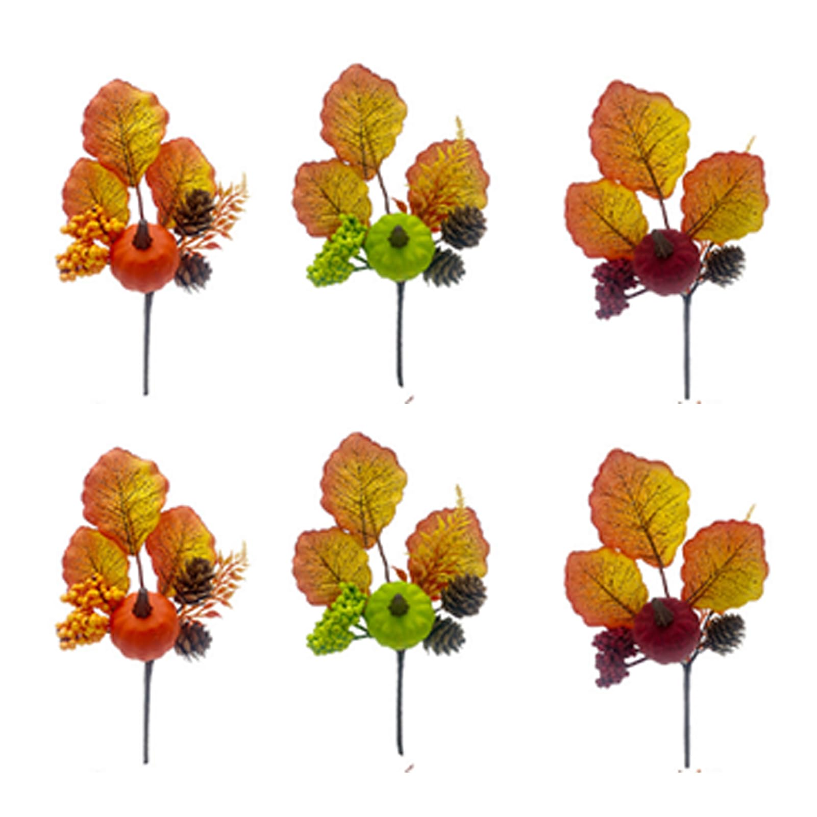 BEIJIALY 6 Pack Artificial Maple Leaves Branches, Pumpkin Picks Fall Picks Artificial Berry Stem, Fall Pick with Pumpkins and Maple Leaves for Harvest Autumn Thanksgiving Day
