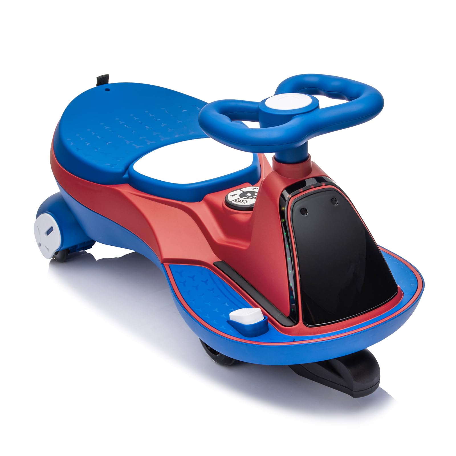 CoolGrows 12V 2-in-1 Electric Wiggle Car w/Bluetooth & Lights, Dual 75W motors, 2 speeds, anti-tip chassis, 2-seater, Bluetooth music, LED lights, quick assemble, for ages 3-5, Red & Blue