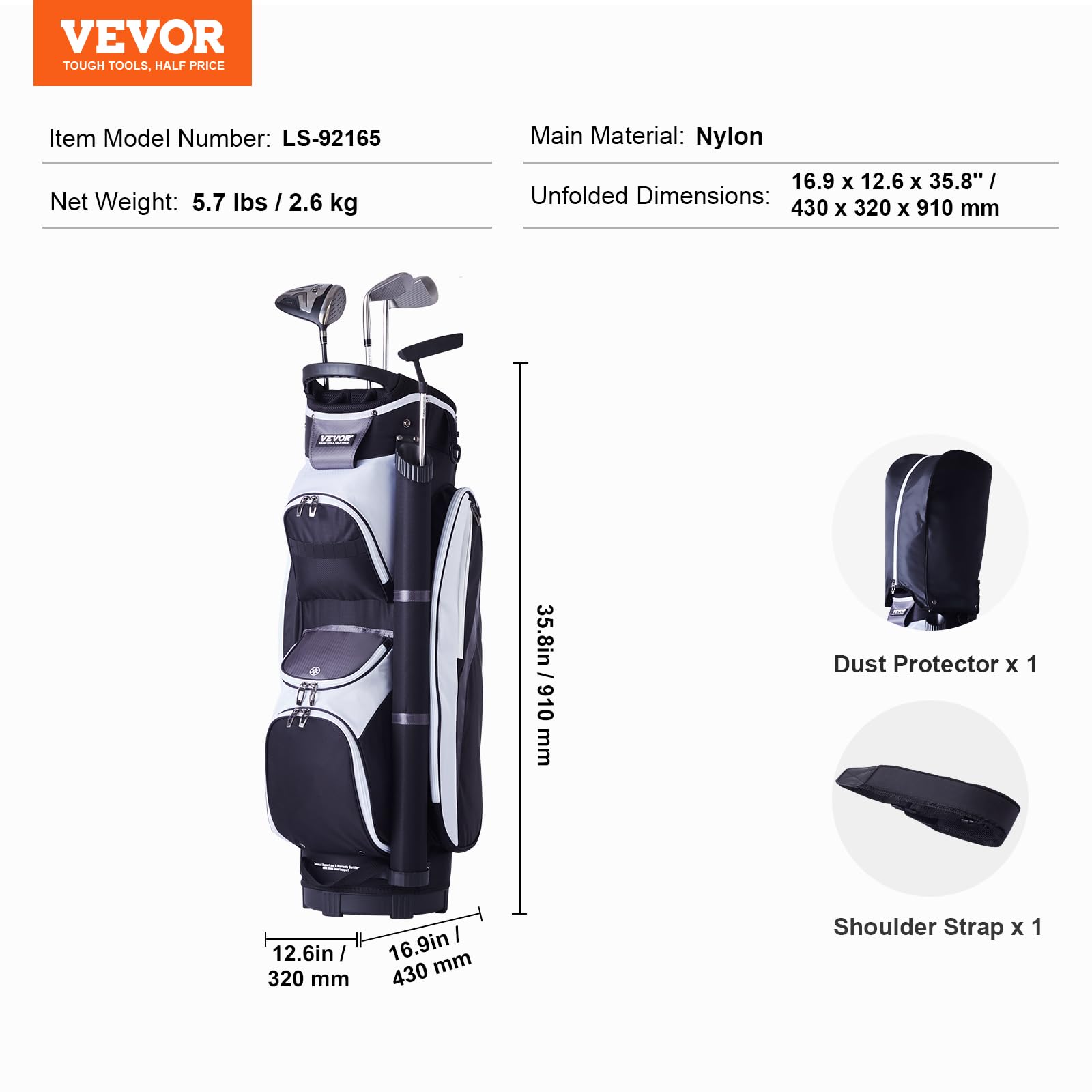 VEVOR Bolsa para Carrito de Golf Organizador 14 vías 36 Pulgadas Nailon