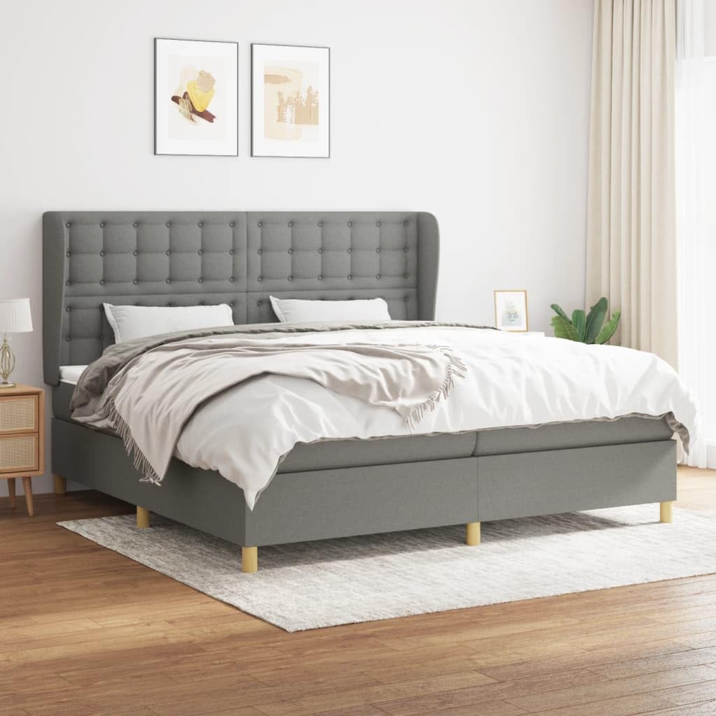 Stoff Kopfteil höhenverstellbar Boxspringbett Grau 200x200 cm