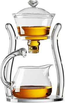 Glass Teapot Set, Semi-automatic Drip Rotating Bowl With Infuser, Lazy Kungfu Creative Tea Set Transparent