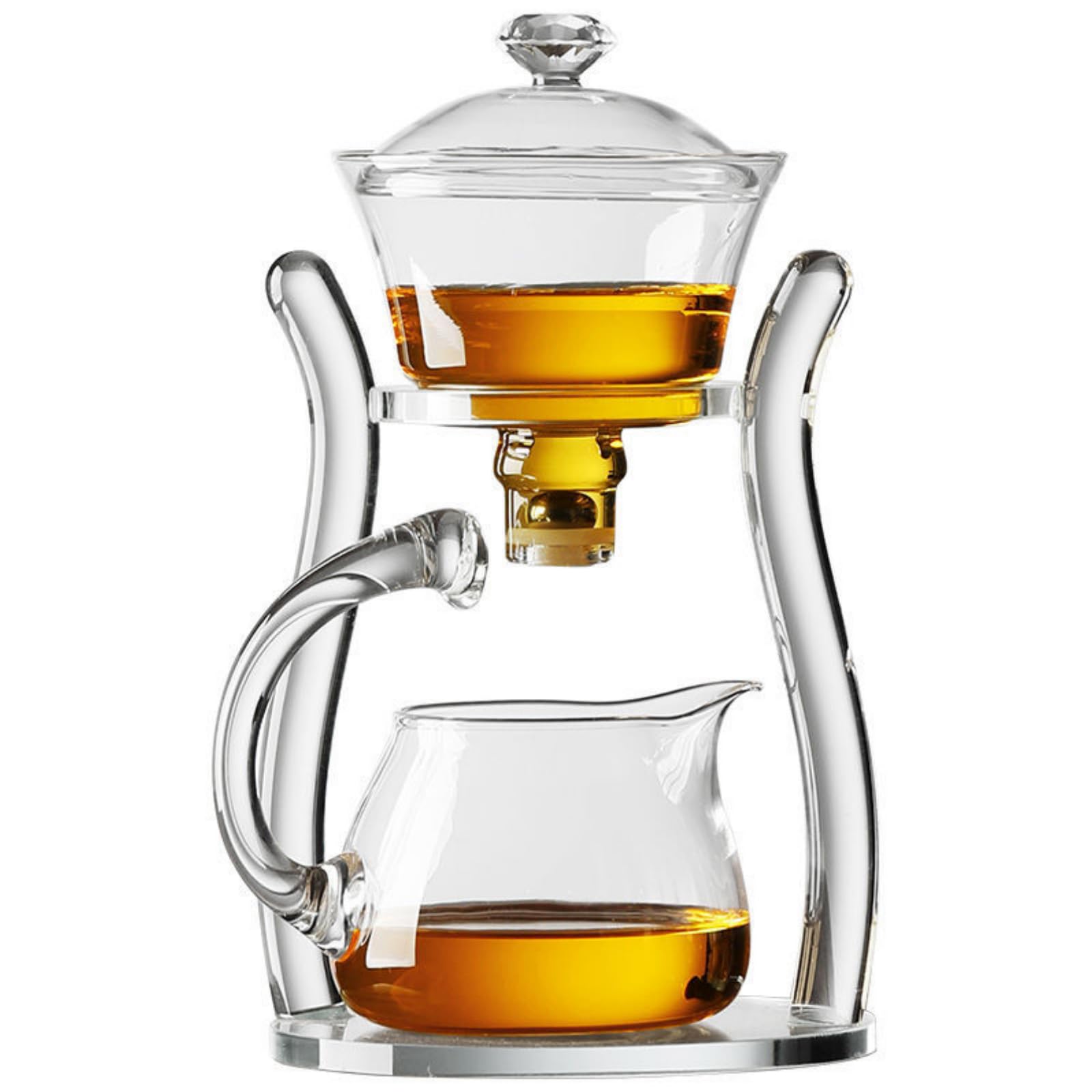 Théière en verre, bol rotatif semi-automatique avec infuseur, théière Kungfu paresseuse (transparent, théière)
