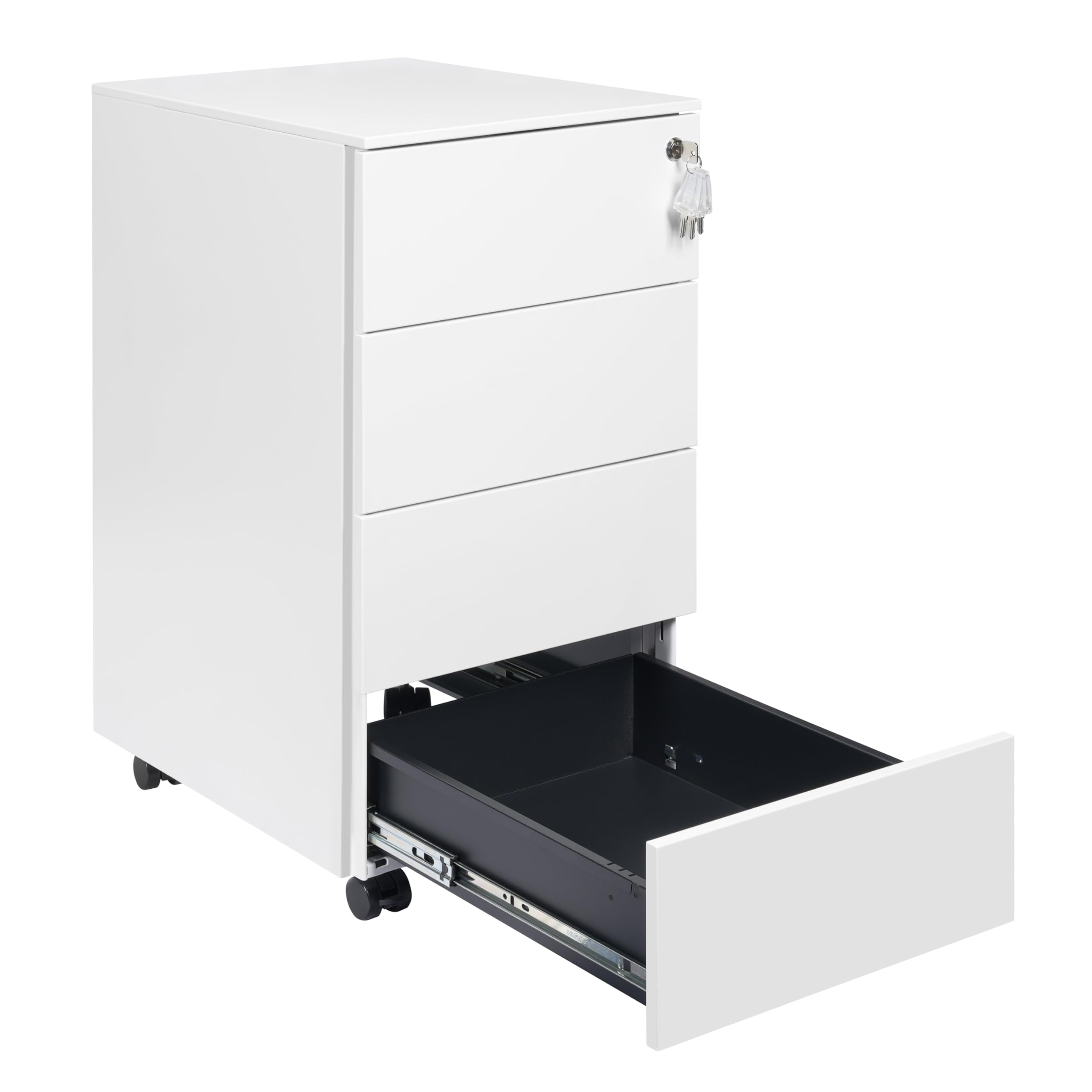 Caisson Bureau avec 4 Clés, Caisson de Rangement Mobile, Meuble Tiroir Bureau, Verrouillable, 4 Tiroirs, Travail, Bureau à Domicile
