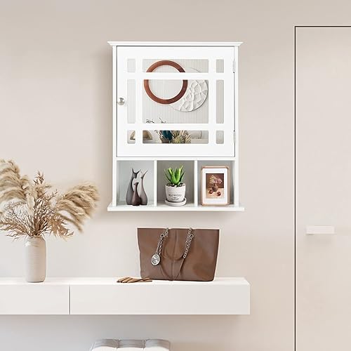 Vista 17 de GOFLAME Botiquín de baño con espejo, organizador de almacenamiento colgante montado en la pared con estante ajustable, gabinete de almacenamiento