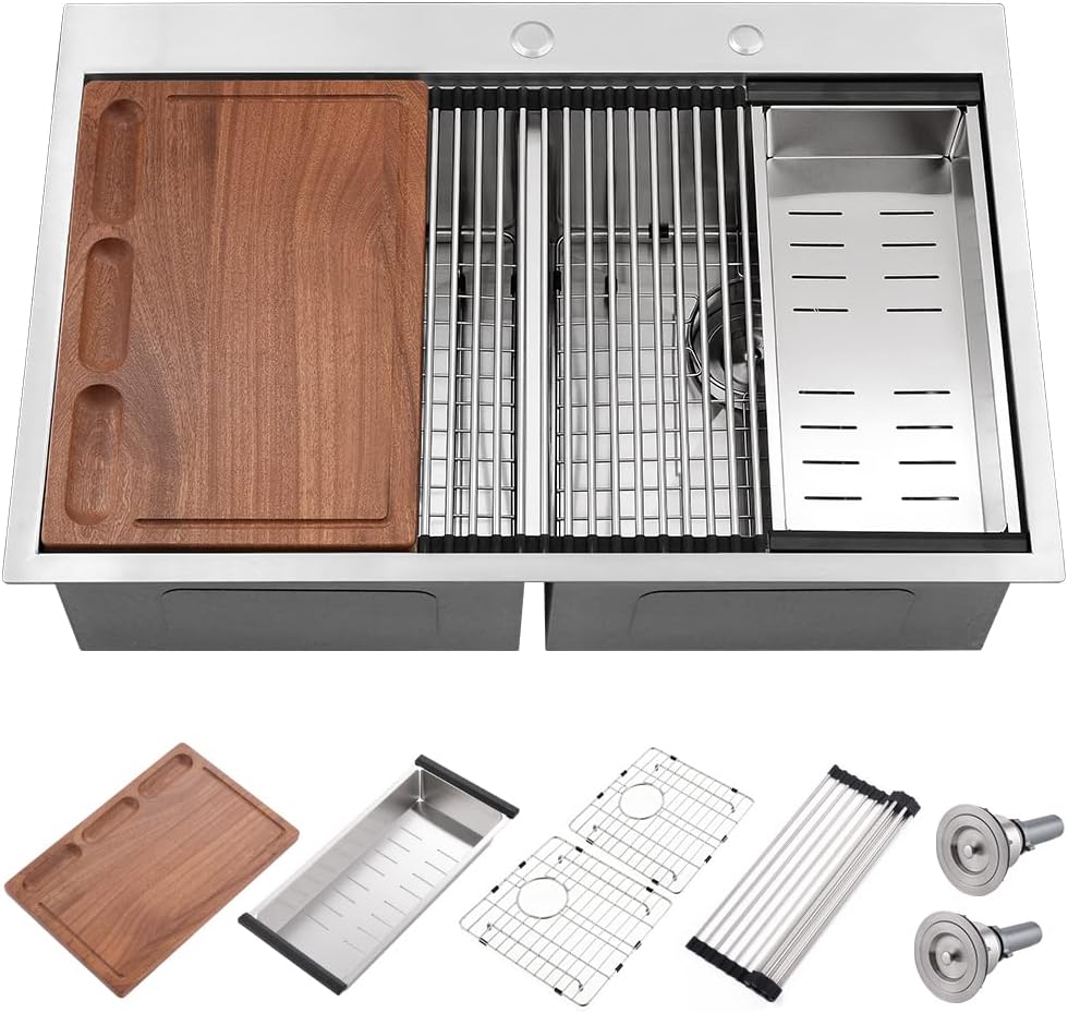 Buy 31 Double Bowl Drop In Kitchen Sink WorkstationiAnomla 31x20