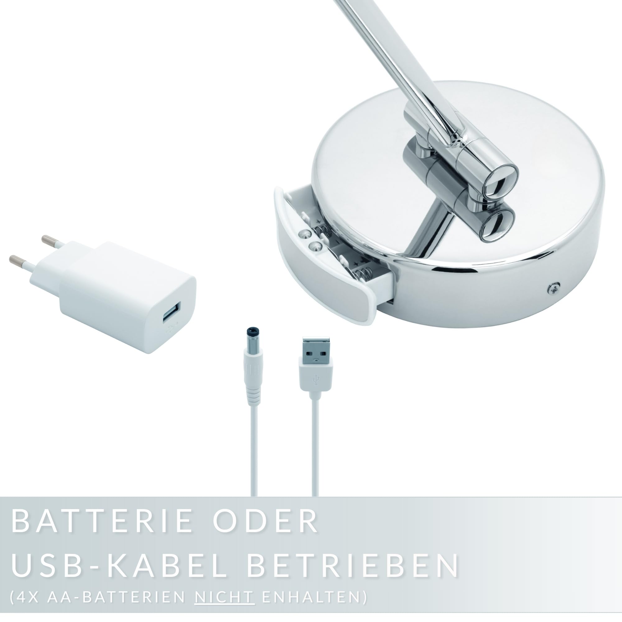 Kosmetikspiegel XXL Tokio – LED Schminkspiegel 5x/10x Vergrößerung – Wandmontage mit Dimmer & Auto-Off – ausziehbarer Beautyspiegel Ø 18,5 cm – Betrieb mit Batterien oder USB-Kabel
