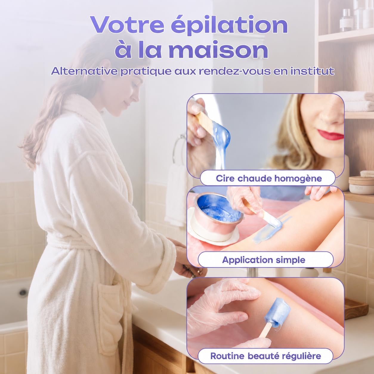 Chauffe Cire Épilation à la Maison, Appareil à Cire Chaude avec Température Réglable, Machine à Cire Compacte pour Visage, Petites Zones, Jambes, Aisselles et Maillot(blanc)