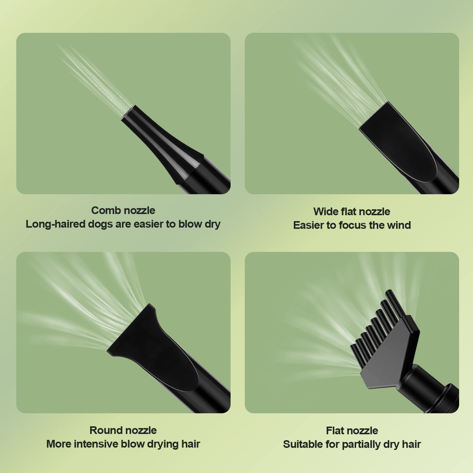 XKISS Soffiatore per Cani 3200W/4.5 PS, Asciugatore per Cani,Continua con velocità e Temperatura Regolabile Asciugacapelli per Animali Domestici, con 4 Ugelli Diversi (Verde)