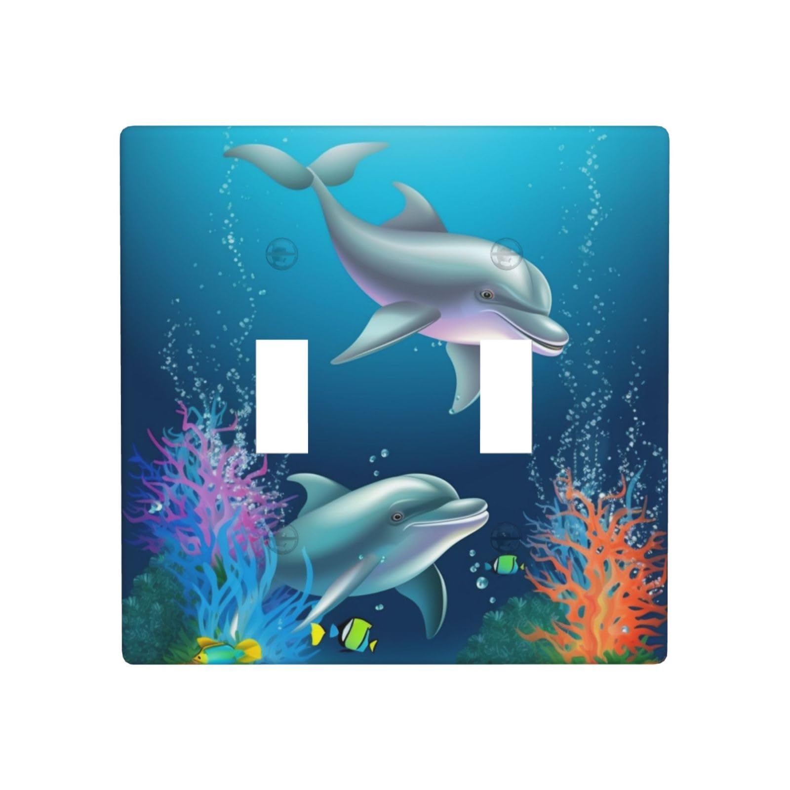Kloph Dolphin And Fish Decorator Double Toggle Light Switch Covers Wall Plate 2-Gang Standard Size 4.5" X 4.5" Double Toggle Switch Wallplate Decorative 2 Gang Wall Switch Plate Covers