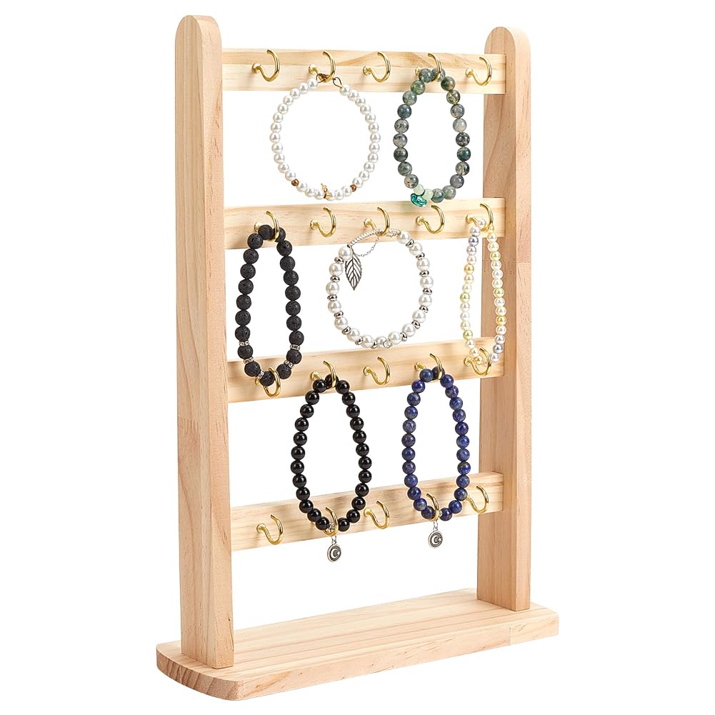 Organizador de pulseras en madera fina y ganchos dorados