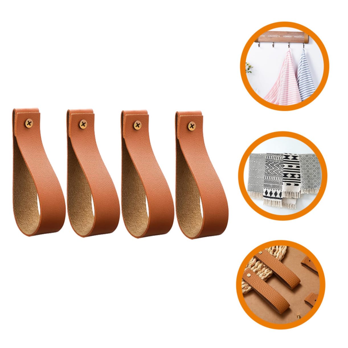 STOBAZA Wandhaken, 4 stuks, leren band om op te hangen