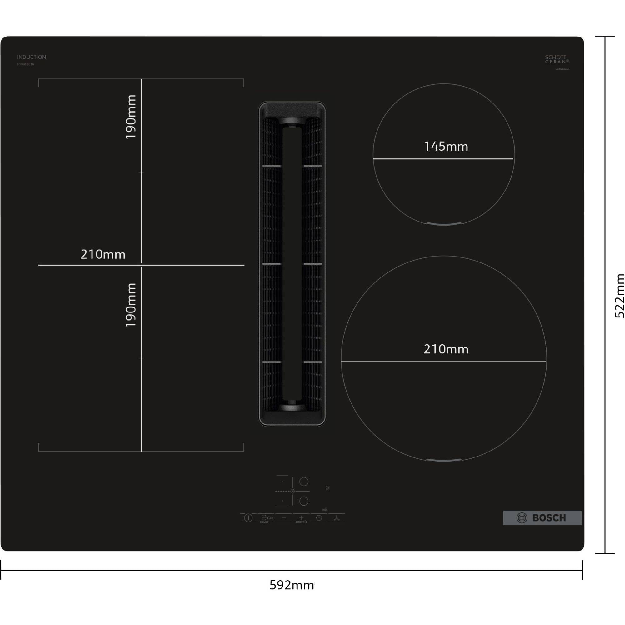 Bosch Série 4 Plaque induction aspirante PVS611B16E 4 feux Noir