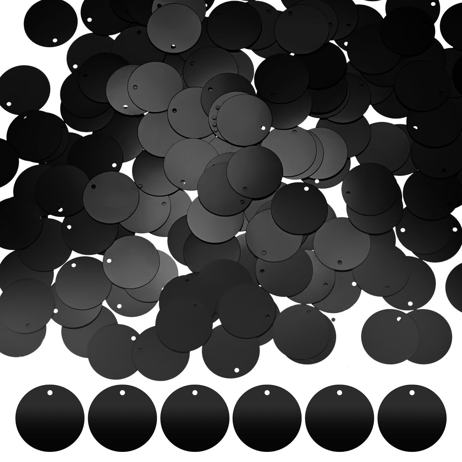 M METERXITY 450-Pack Flat Round Sequins for Crafts, 50g 20mm Loose Sequins Paillettes for Wedding/Sewing/DIY Craft, PVC Spangles with 1 Side Hole [Black]
