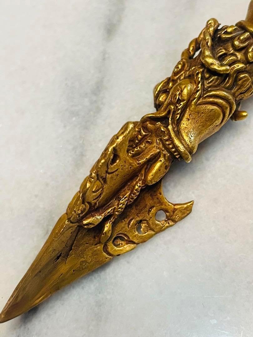 チベット密教 プルパ 金メッキ 龍 金剛杵 約12センチ 594 チベット密教