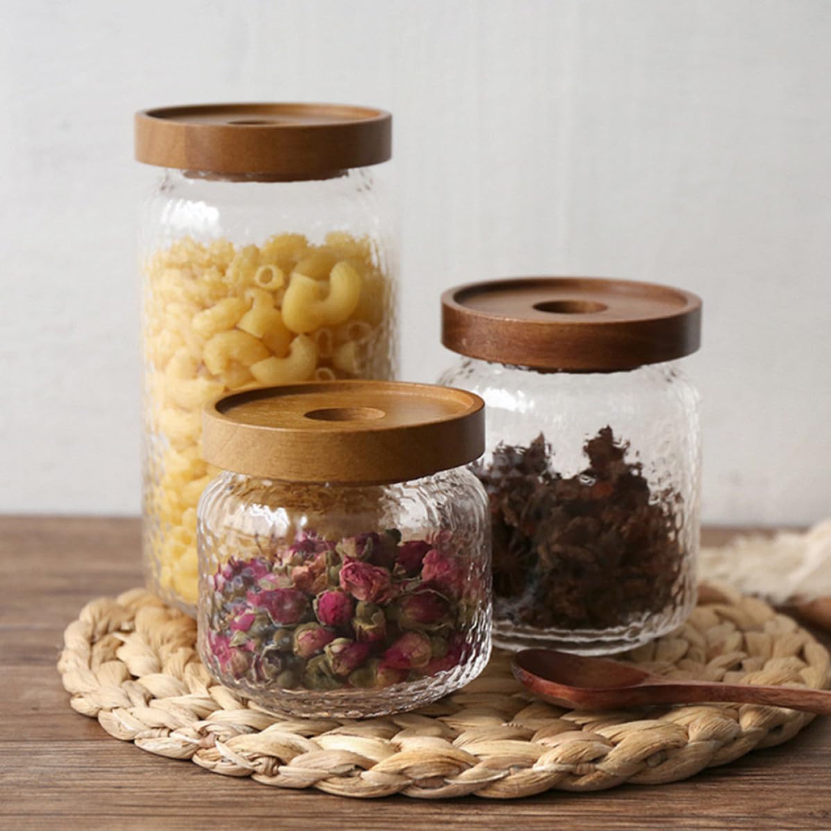 GALPADA Tarros de Vidrio con Tapa de Madera, 350-700 Ml
