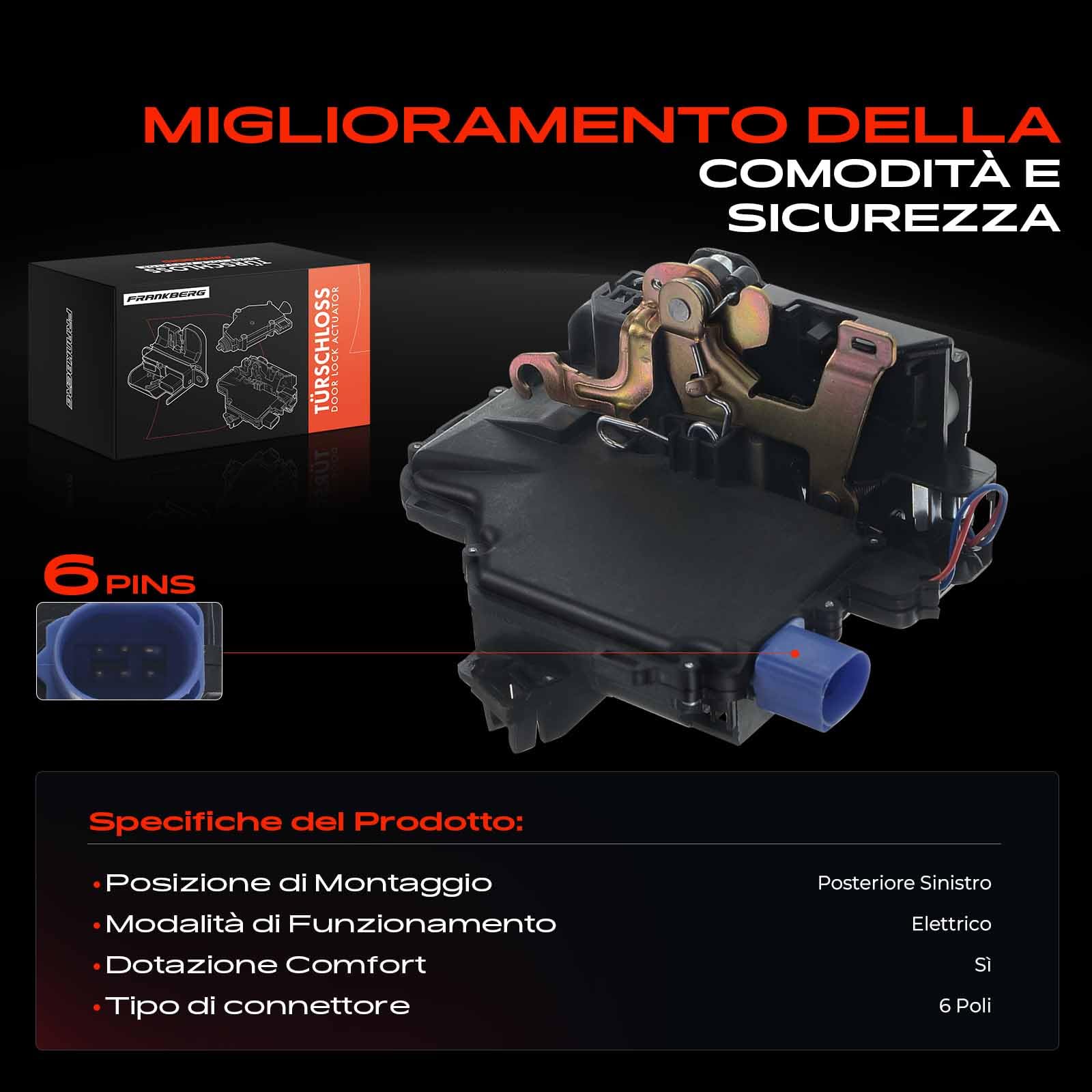 Frankberg Serratura porta serratura auto Posteriore sinistro Compatibile con Polo 9A 9N Ibiza III 6L1 Fabia I 6Y2 Fabia I Combi 6Y5 Polo Berlina 9A2 9A4 9A6 9N2 Replace# 6Y0839015A