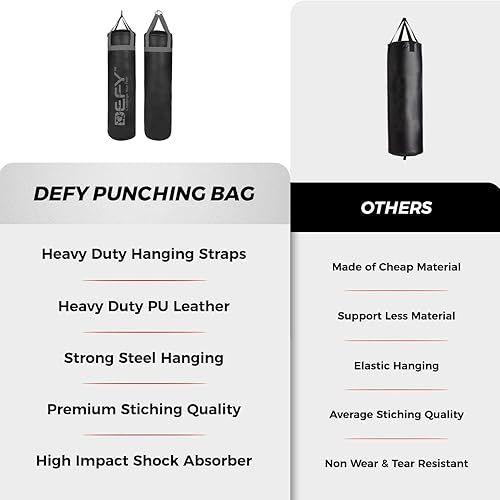Miniatura 7 de DEFY - Saco de boxeo resistente para boxeo, bolsa de boxeo colgante sin relleno de cuero de alta calidad, saco de boxeo de 80 a 300 libras para