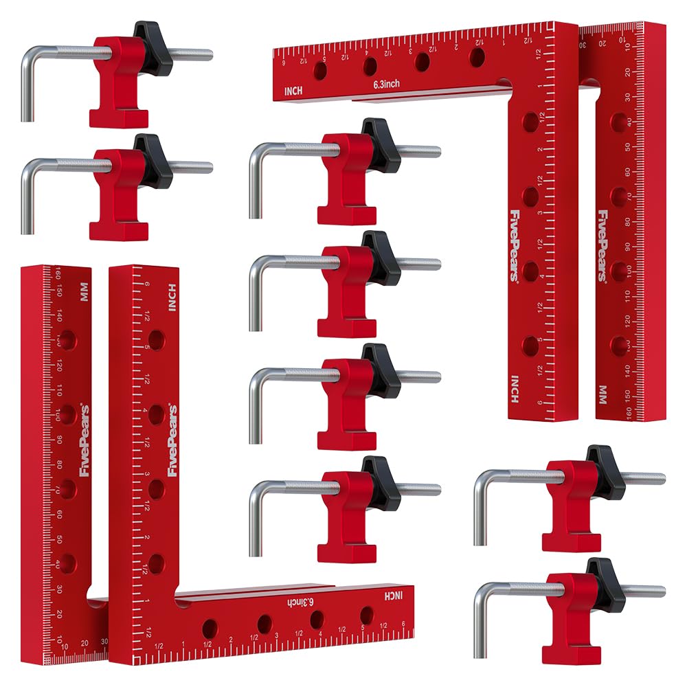 Fivepears 4 Pack 90 degree positioning square clamps set for woodworking, 6.3" x 6.3"(16 x 16cm) aluminum precision right angle corner clamp for