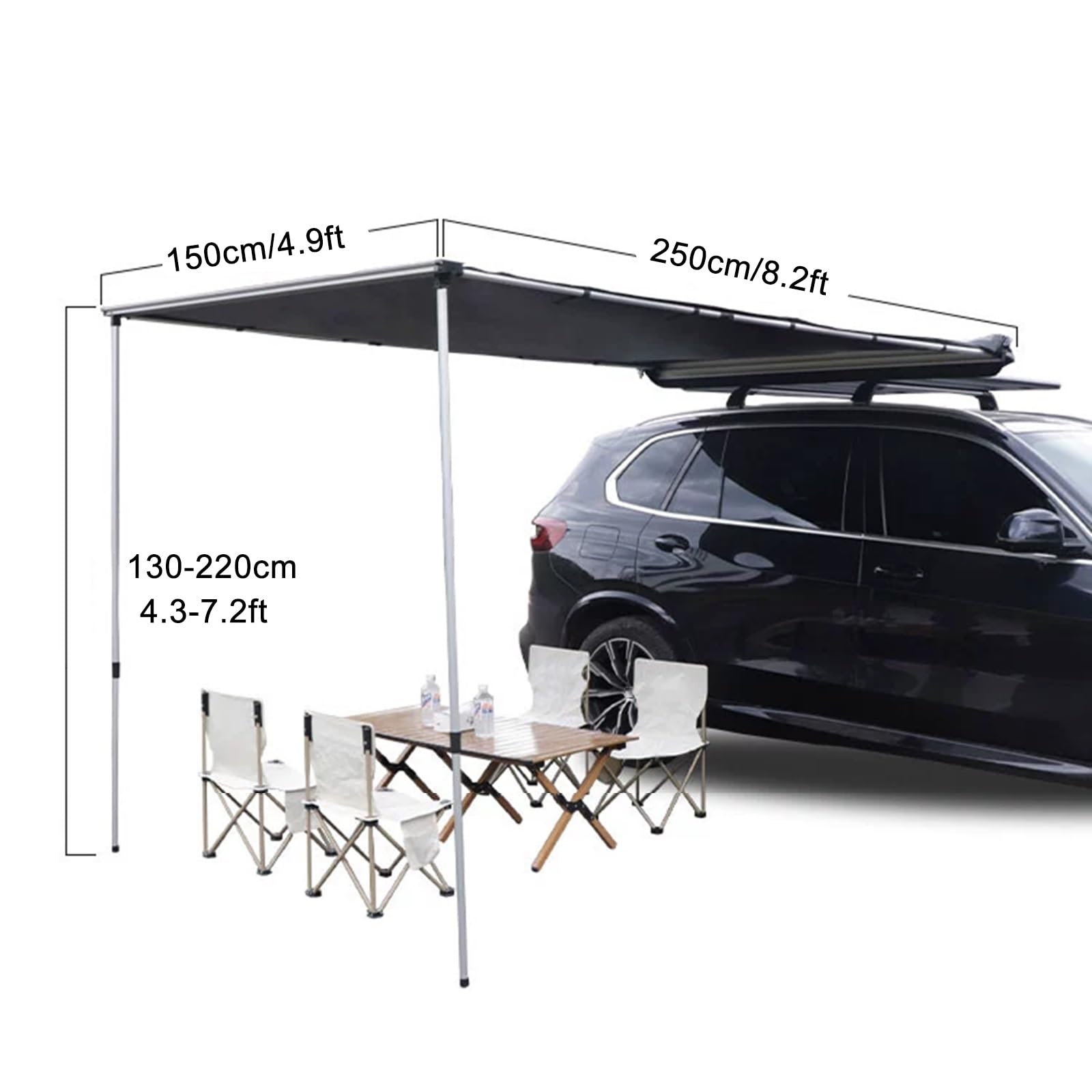 Auto Vorzelt, Wohnmobil-Markise, 4,9 X 8,2 Fuß, LKW-Markise, Überland-Camping, Einziehbare Markise, Wasserdicht, PU6000 MM, UV50+, Dachmarkise, Zeltschatten für Auto/SUV/LKW/Van